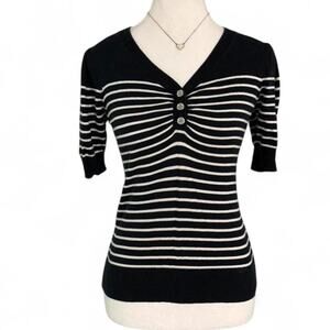 Y2K Fitted Full Length Black & white striped button top size large Bella swan